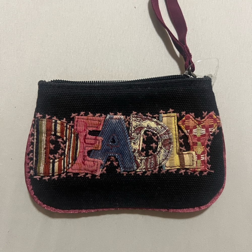 Lucky Brand Black and Pink Embroidered Clutch